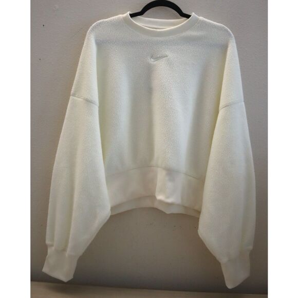 Nike DQ6844-133 Women's Sz M Ivory Oversized Crew-Neck Mod Crop Sweatshirt - Picture 1 of 8